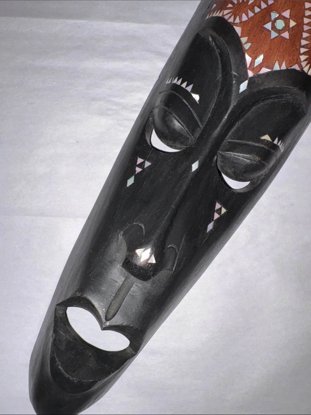 Hand-Carved African Tribal Mask - Black with Brown and White Accents 5